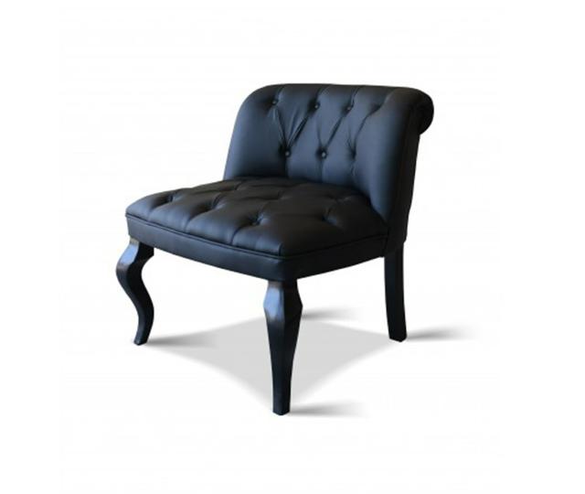 Chesterfield Armchair Padden Seat Leather Black Modern Living Room MARGARET New