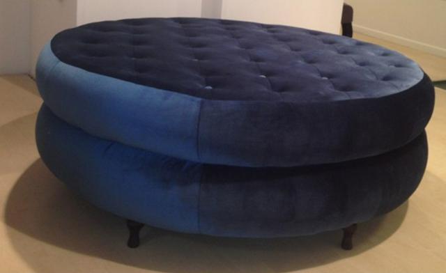 Chesterfield Stool Round Ottoman Upholstery Living Room Blue MESSINA Stylish New